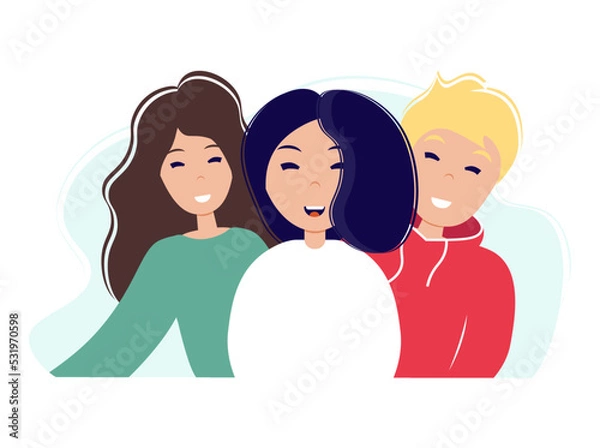 Obraz World smile day. Smiling people together. Template for banner, postcard, card, invitation. Vector illustration in flat style.