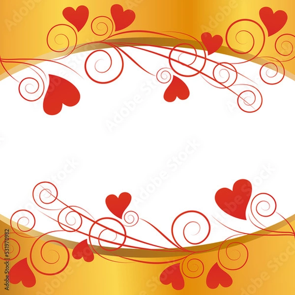 Obraz red hears and golden frame