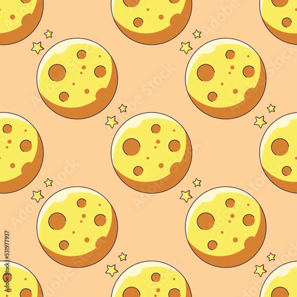 Fototapeta Halloween concept. Vibrant vector seamless pattern of The Moon on beige background. Perfect for wrapping, wallpapers, postcards, web sites, shops