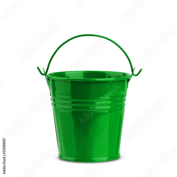 Fototapeta metal painted bucket with handle, insulated on white background