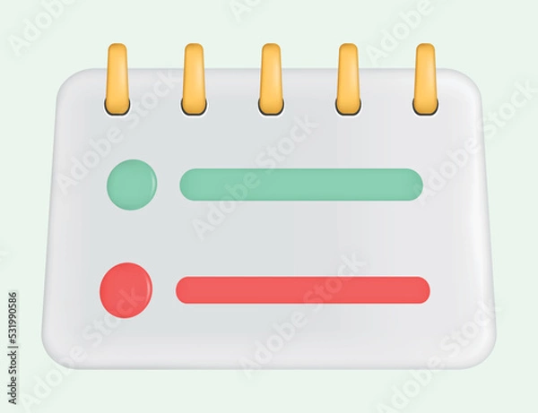 Fototapeta 3D calendar with rings and marked event. Vector icon. Time management, planning concept. Cartoon minimal style