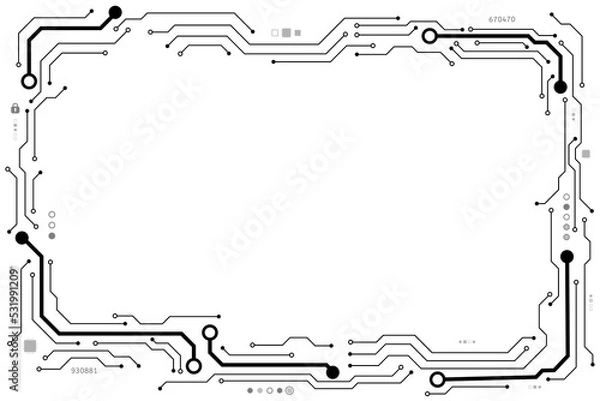 Fototapeta Vector circuit board frame with blank space and security communication concept for technology background