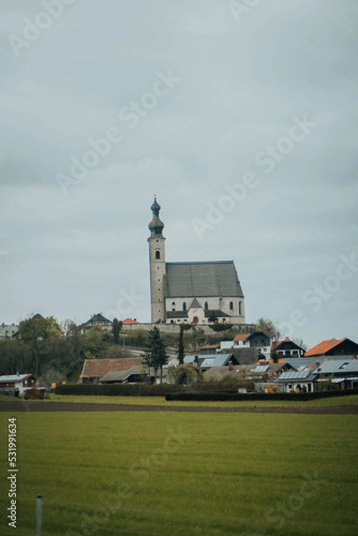 Obraz Austrian castle on the background of the beautiful houses