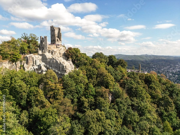 Obraz Beautiful Drachenfels Rock at Rhein river Germany areal view