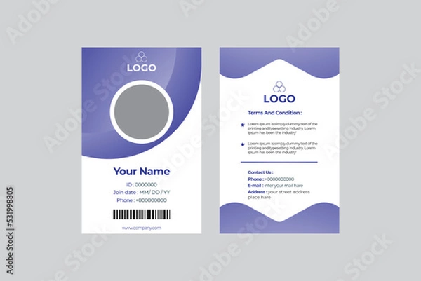 Fototapeta Minimalist Front and back id card template with picture Office Id Card Layout Employee Id Card for Business or Company