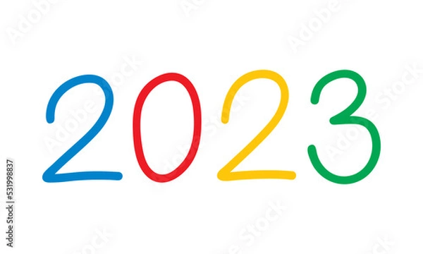 Fototapeta New year 2023 numbers. Christmas vector. Hand drawn xmas silhouette. Abstract cute illustration. Modern minimal stylized concept. Calligraphy doodle sign. Lettering clipart. Tag paint