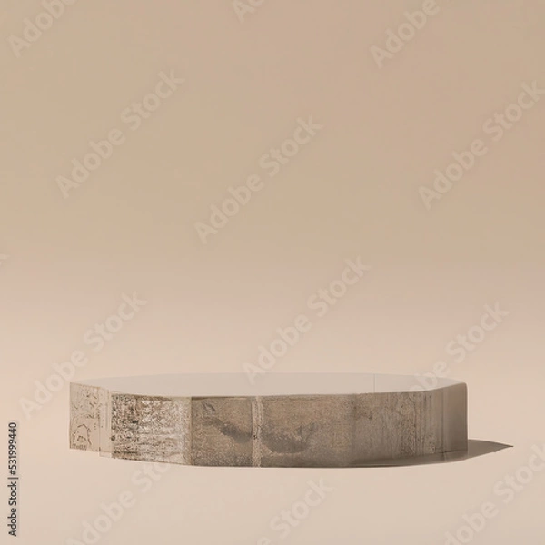 Obraz beige stone podium, Cosmetic display stand on beige background. 3D rendering realistic