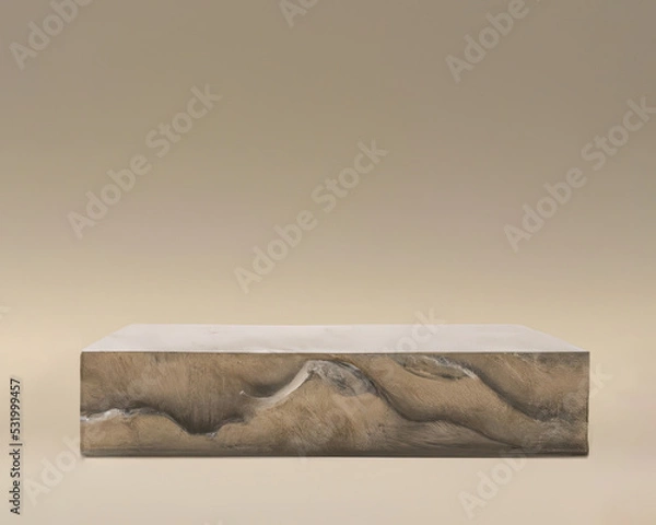 Fototapeta beige stone podium, Cosmetic display stand on beige background. 3D rendering realistic