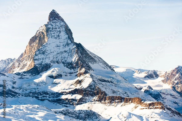 Obraz Winter mountain landscape. Snowy mountain Matterhorn during the day in winter. Zermatt, swiss alps