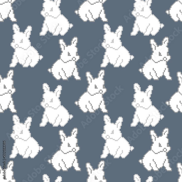 Fototapeta Rabbit seamless background. Pixel art.