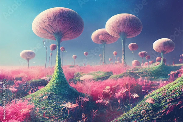 Obraz alien planet vegetation pastel colours, digital art