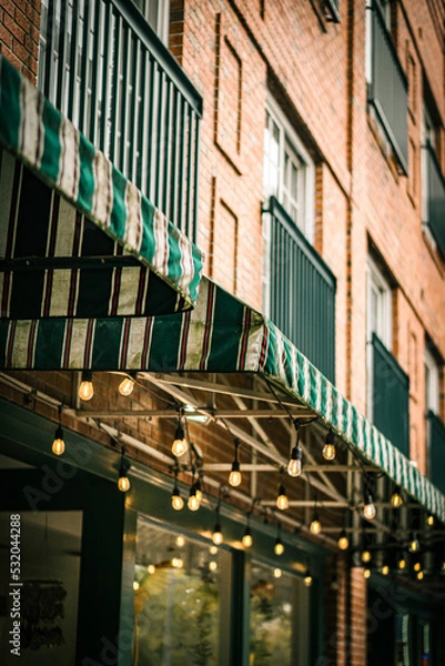 Fototapeta awning with retro string lights - New Bern, NC