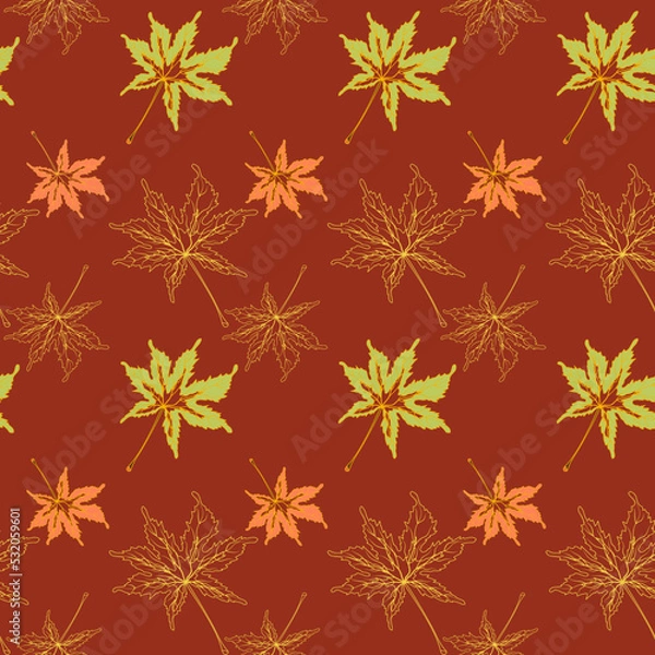 Fototapeta Autumn Seamless Vector Pattern with Maple Leaves