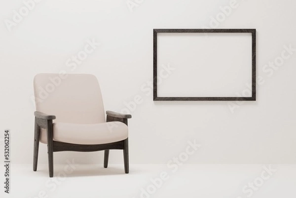 Fototapeta Vintage wooden armchair with black wood frame 3d render mockup.