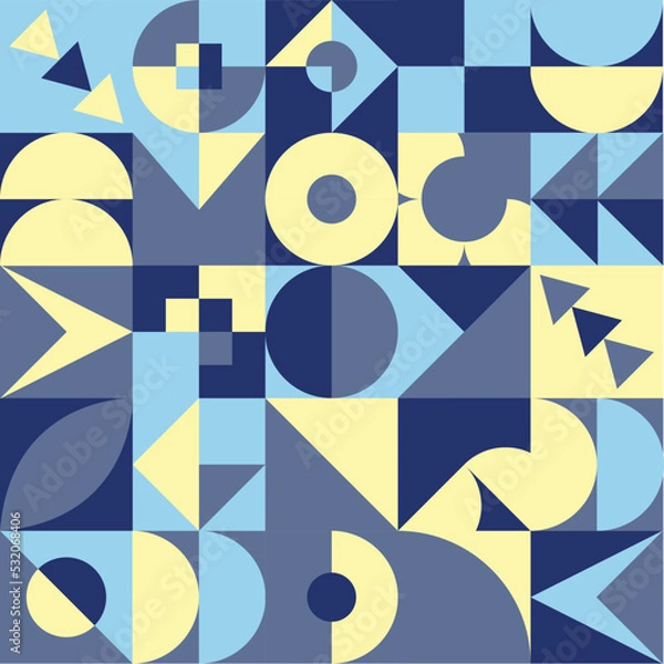 Fototapeta Abstract geometric Bauhaus pattern design. Vector circle, triangle and square lines color art design. Colorful Bauhaus background pattern.