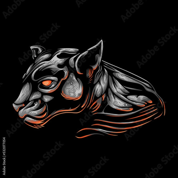 Fototapeta Vector Illustration Colorful Panther Head With Forward Looking Pose Vintage illustration