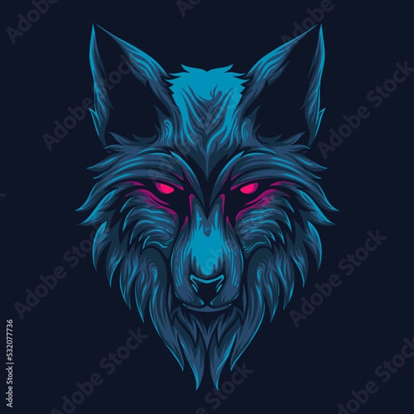 Fototapeta vector illustration The head of a wolf with a position to stalk its prey Vintage Illustration