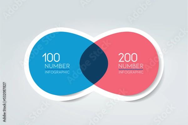 Fototapeta 2 Circle connected 3D infographic. Two labels. Vector template.
