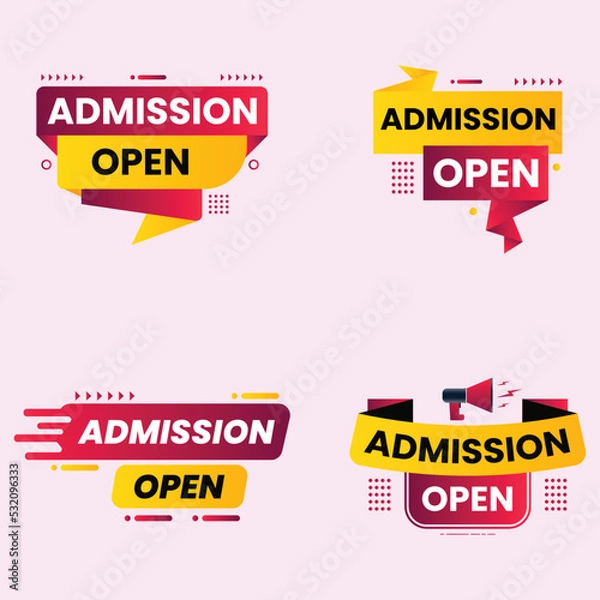 Fototapeta admission open with  megaphone speaker banner vector set for social media post template 
