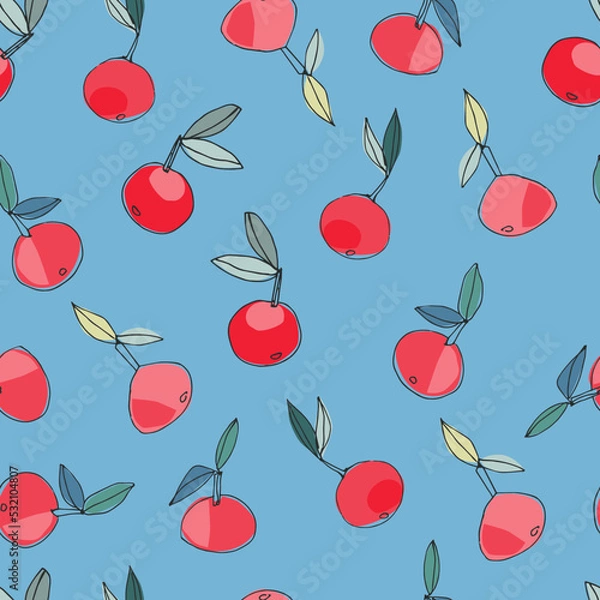 Fototapeta Seamless pattern with apples for surface design, posters, illustrations. Isolated elements on light-coloured background. Healthy foods, veganism theme