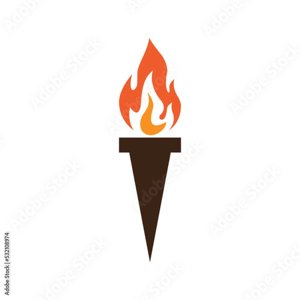 Fototapeta Fire torch with flame flat icons set. Collection of symbol flaming, illustration