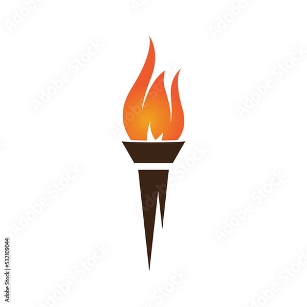 Fototapeta Fire torch with flame flat icons set. Collection of symbol flaming, illustration