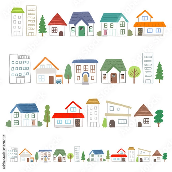 Obraz かわいいタッチの住宅の街並み-01