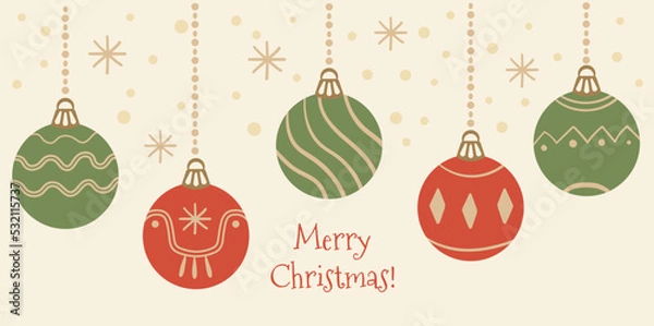 Obraz Christmas ball hand made frame. Balls are hanging vector illustration.