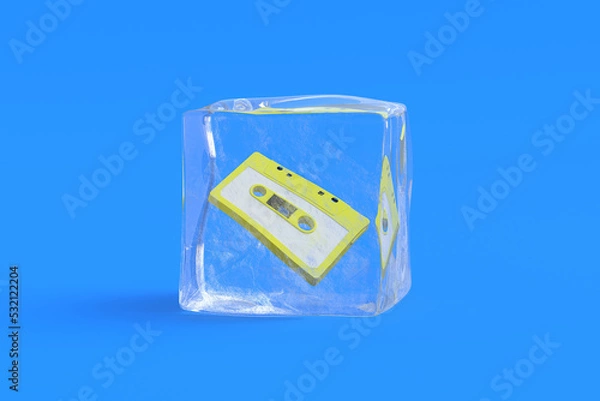 Fototapeta Audio cassette in ice cube. 3d illustration