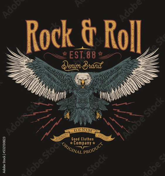 Obraz Eagle vintage vector t shirt design. Rock and roll with wing logo artwork for apparel and others.