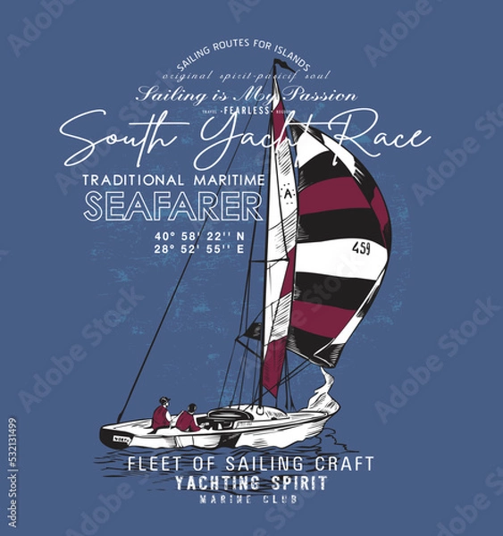 Obraz Nautical design. sketch sail graphic design. Can be used as t shirt printing design
