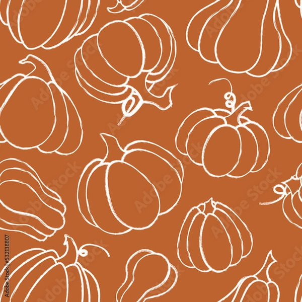 Fototapeta Autumn pumpkin pattern in doodle style. Suitable for decorating autumn holidays, Halloween, various food items and fun prints.