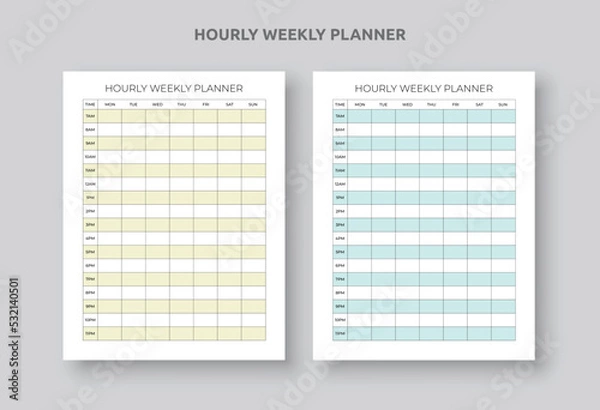 Fototapeta Hourly Productivity Weekly Planner. Daily and Weekly Planner Template. 