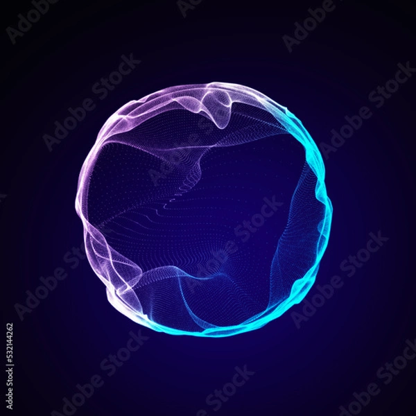 Obraz Futuristic sphere of particles and lines. Network connection big data. Abstract technology background. 3d rendering.