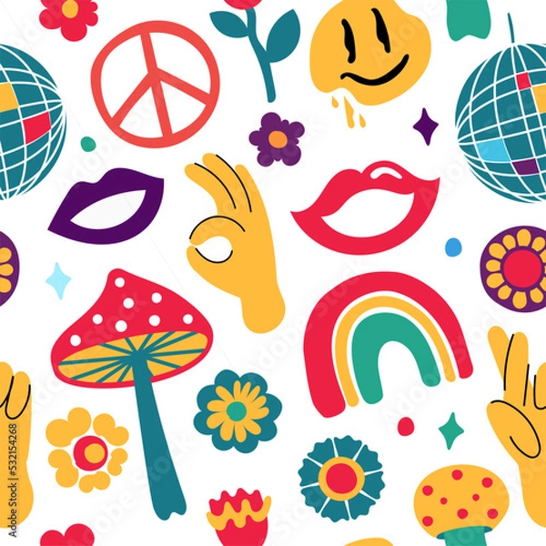 Obraz A rainbow pattern in the retro style of the 70s. Good vibes multi-colored picture. Vector illustration