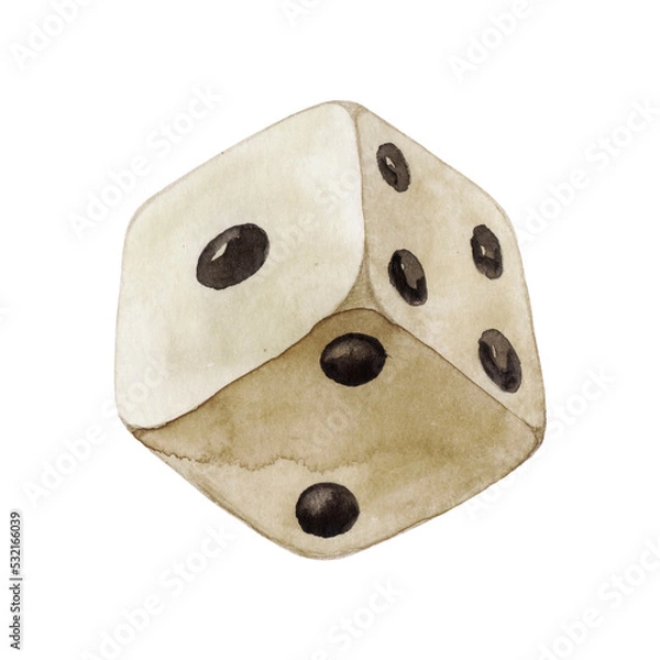 Fototapeta Retro watercolor wooden dice cube on white background