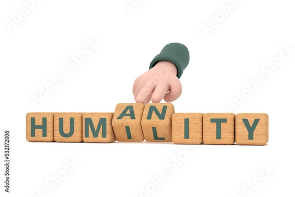 Fototapeta Hand turns dice and changes the word " humanity" to "humility".