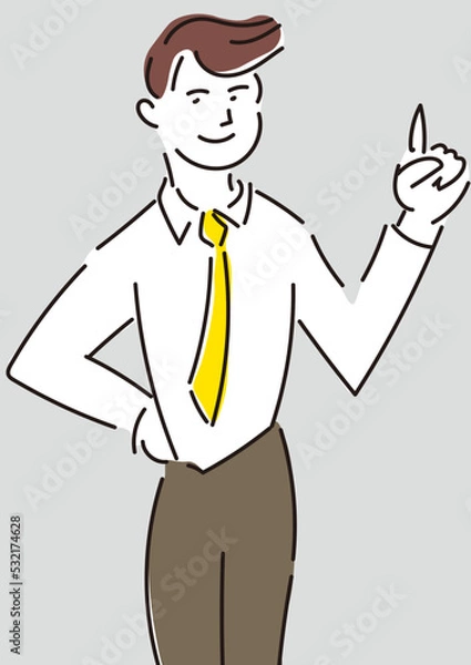 Obraz 指差しのジェスチャーをしているネクタイをした男性のイラスト