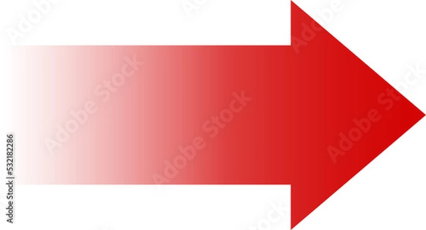 Obraz Red gradient arrow shape. Symbol for rising costs, expenses. Isolated png illustration, transparent background. Asset for overlay, montage, collage or mark making. Business concept.	