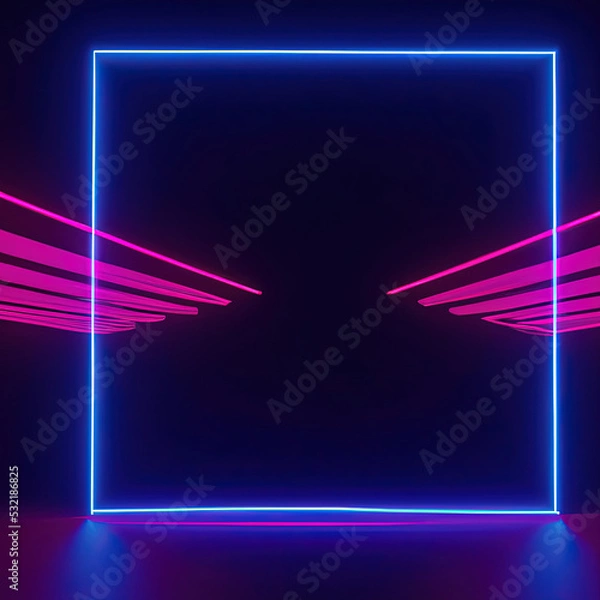 Obraz 3d abstract neon background, geometric background with polygonal structure, cyber space virtual reality, Podium show products, place for product, colored neon lights, retro sci-fi style