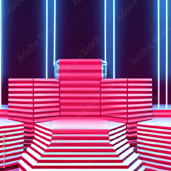 Obraz 3d abstract neon background, geometric background with polygonal structure, cyber space virtual reality, Podium show products, place for product, colored neon lights, retro sci-fi style