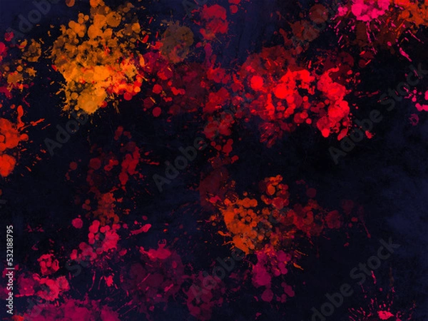 Fototapeta Abstract hand painted red brush on black background. Splash red. Perfect for card, banner, template, decoration, print, cover, web, element design. 
