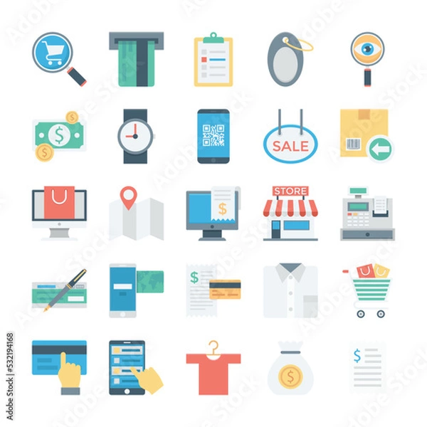 Fototapeta Shopping and ECommerce Colored Vector Icons 

