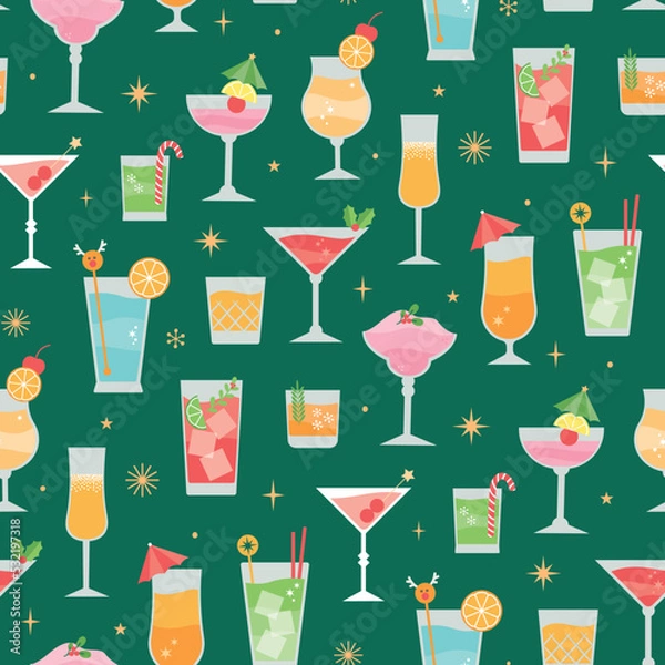 Obraz Christmas New Year, drinks, cocktail party, invitation, background, wallpaper, seamless vector pattern