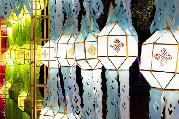 Obraz Background picture of multi colored paper lantern in night