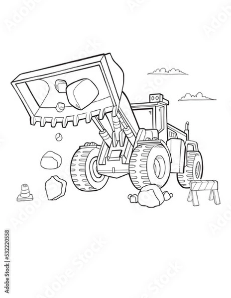 Obraz Front Loader Construction Vehicle Coloring Book Page Vector Illustration Art