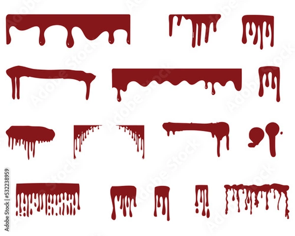 Fototapeta Black melt drips or liquid paint drops or Dripping symbols set