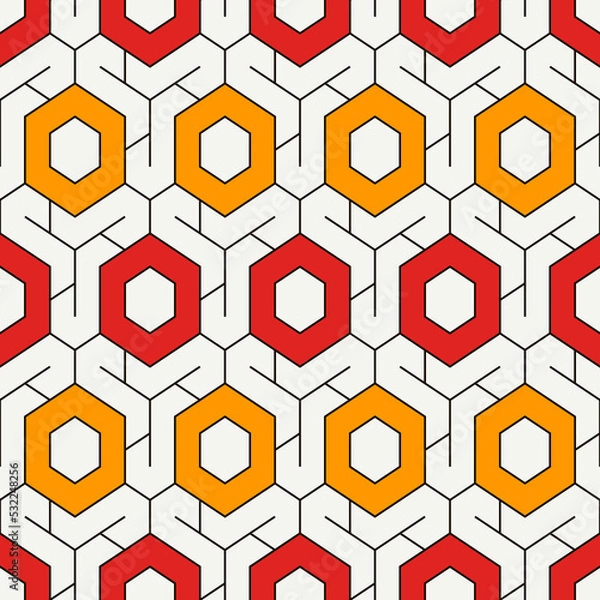 Fototapeta Honeycomb seamless pattern. Hexagon mosaic tiles ornament. Ethnic surface print. Repeated geometric figures background. Ornamental wallpaper. Modern geo design digital paper. Vector abstract work.