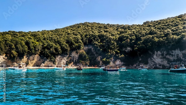 Fototapeta The view from the boat in Sivota Greece looking at the bay near the Blue Lagoon beach
