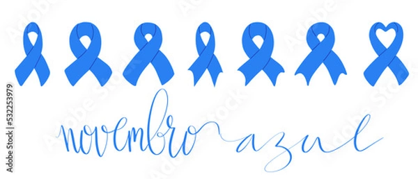 Fototapeta Novembro Azul translation from portuguese November Azure, Brazil campaign for men health issues awareness. Vector calligraphy and ribbon web banner